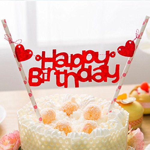 TRIXES rote ‚Happy Birthday‘ Kuchengirlande Kuchen Torten Dekoration - 4