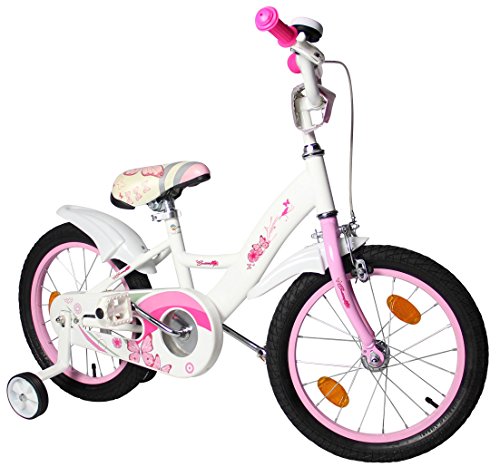 Clamaro ‚Butterfly 2017‘ Kinderfahrrad 12, 16 oder 20 Zoll für Mädchen mit Schiebestange und Stützrädern, inkl. Rücktrittbremse gemäß DIN EN 14765:2005, Mädchenfahrräder für 3, 5 oder 6 Jährige – Farbe: Butterfly Weiß/Rosa - 6