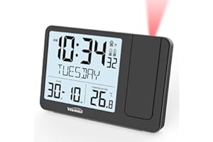 Youshiko Radio Control (Official 2025 MSF UK Version) Projection Alarm Clock, Bedroom Projector Clock Dual Alarms LCD Display Date Time