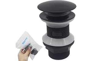 TAOSHENG Pop-up Basin Waste Unslotted Push Button Style, Matted Plastic Kitchen Bath Sink Pop Up Drainer fit 1/4 BSP UK Standard, Black 1 Pack