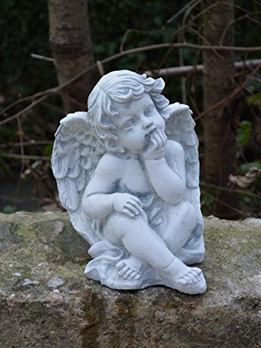 Wunderschöne Figur sitzender Engel aus Steinguss, frostfest - 4