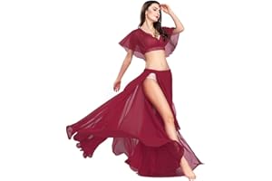 ROYAL SMEELA Danse du Ventre Jupe Haut Costume Set pour Femme Hauts Jupe Mousseline Danse Tenue Sexy Femme Fendue Robe Costume de Performance Taille Unique Tenues de Danse Orientale Robe de Danse