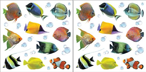 DecorEasy Dekorfolien/ Wandtatoo/ Wandsticker -Fische- Neuheit 2 Bl. 31 x 31 cm