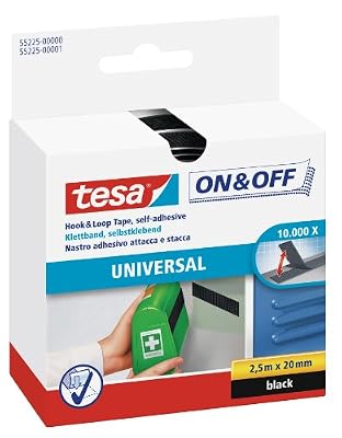 Tesa On & Off Bande auto-agrippante Universal noir 2,5m x 20mm