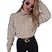 Produktbild Kingko® Damen Pullover Strickpullover Herbst Sweatshirt Sweater V-Ausschnitt Rückenfrei Knoten Langarm Oberteil Shoulder Einfarbig Loose Fit Strickpulli Stricksweatshirt (S, Khaki)