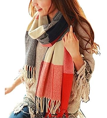 heekpek Grande Taille Femme Homme Echarpe Hiver Chaud en Cachemire Imitation Carreaux Doux écharpe épais Pull Châle Mode écharpe Fraîche Cadeau Unisexe Cadeau Noël (Rouge+Bleu)