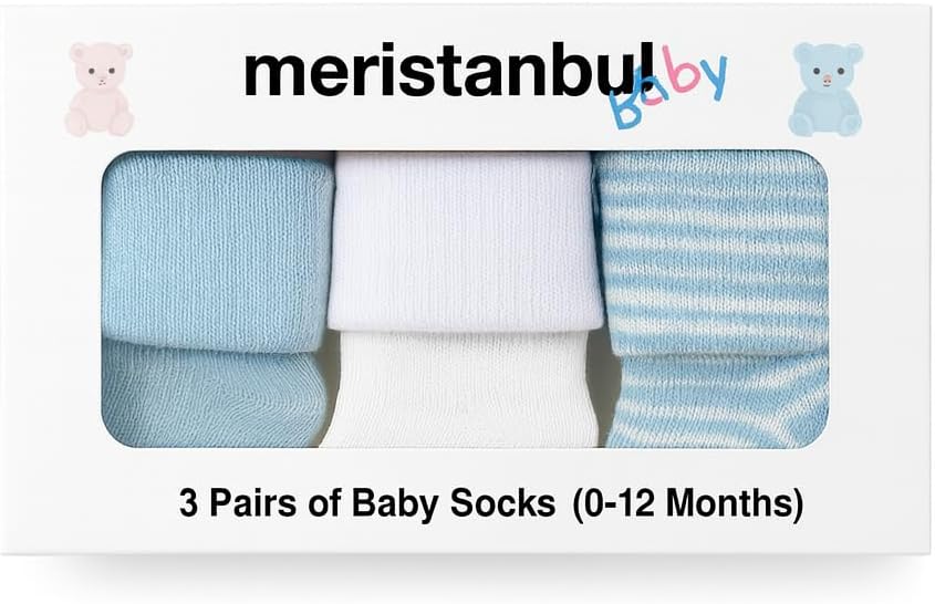 Meristanbul Baby 3’lü Bebek Çorap Seti – Kutulu Hediye Seti (0-12 Ay) | Yumuşak Pamuk | Kız ve Erkek Bebek İçin Uygun | Mavi & Pembe Renk Seçenekleri