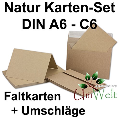 Kraftpapier-Karten inklusive Briefumschläge | 25er-Set | Blanko Recycling Einladungskarten in Braun | bedruckbare Post-Karten in DIN A6 | ideal zum Selbstgestalten & Kreieren - 2