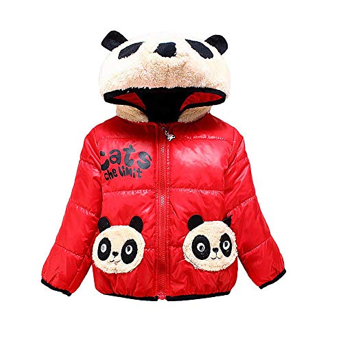 Blue Cartoon Print Panda Fur Rabbit Fur Quilted Winter Warm Hood Jacket Coat Fleece Bomber Jersey Sweatshirt Quilted Jacket for Baby Infant Toddler 1yr 2 yr Kids (Red, 2-3 Years)