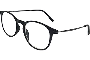 Mini Brille Occhiali Rotondi Anti Luce Blu, Stile Vintage, Custodia in Omaggio, Montatura in Plastica con Aste in Acciaio Inox, Computer Occhiali da Lettura Donna e Uomo