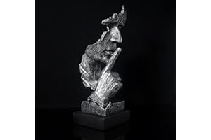fazhongfa Ponder Statue-Silence is Gold Abstrakte Kunst Statue Modern Home Ornament Kreative Kunstharz Skulptur Ornament Arbeitszimmer Büro Regal Tischdekoration (Silber-)