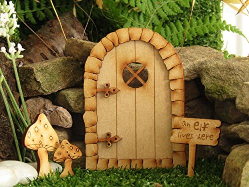 Pebble Round Fairy Door. Three-Dimensional Self-Assembly Wooden Fairy Door Craft Kit with Large & Small Toadstool & Elf Sign