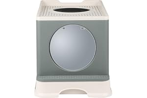 GENPLUS Bac à Litière Fermé pour Chat, Maison de Toilette, Plateau Amovible, Pelle, Brosse, pour Grand Chat, Capacité de Charge 15 kg,Anti-fuites,Grande Maison de Toilette Chat (48 * 39 * 34 cm Gris)