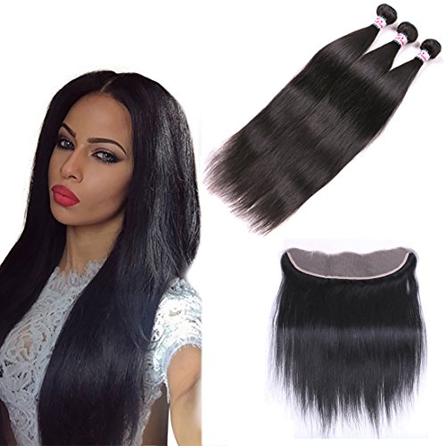 SilkyLong Brazilian hair bundles with closure straight hair 4x13 Free Part ear to ear Lace Frontal Closure and 3 bundles brazilian Straight hair with babay hair Grade 7a 12 14 16 +10 frontal