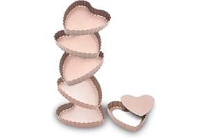 OGIBRIDI Mini Stampo per Crostata Fondo Amovibile a Forma di Cuore Stampi per Crostatine Monoporzione Teglia Furbo Crostatine Stampi Quiche Torte Flan Tortiera Crostata Apribile Antiaderente 10cm Set da 6pz
