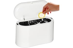 AOKITO Mini Cubo de Basura con Tapa, Plástico, para el Tocador de la Cocina, el Baño, la Oficina, el escritorio o Mesa (1,5L, Blanco)