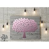 70x50 cm, 3D - Optik Leinwanddruck-Gästebuch, Hochzeitsbaum, Wedding Tree, Rustikales Gästebuch, Leinwanddruck - Baum, Keilrahmen und Holz Motiv