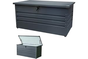 TERRE JARDIN Abri de Jardin 600L, Coffre de Rangement Metallique, Vérin à gaz, Verrouillable, Coffre Extérieur - 165 x 70 x 62 - Gris