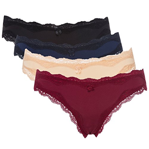 CharmLeaks Ladies Sexy Lace Trim Bikini Underwear Low Rise Comfortable Panties Knickers Pack of 4