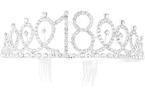 minkissy 18th Birthday Tiara Crown Crystal Rhinestone Princess Crown with Comb Happy 18th Hair Accessories for Women Girls Birthday Party Silver