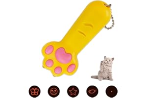 KETIEE Cat Toys LED Pointer, 7 in 1 Multifunction Cat Chaser Toys Mini Flashlight Paw Shape Battery Operated Cats Tracker LED Lighting Toy Interactive Pet Cat Training Exercise Tool,Yellow