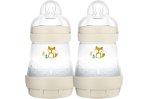 MAM Easy Start Self Sterilising Anti-Colic Baby Bottle 2 Pack (2 x160 ml) with Slow Flow MAM Teats Size 1, Newborn Essentials, Shell (Designs May Vary), light nude pink