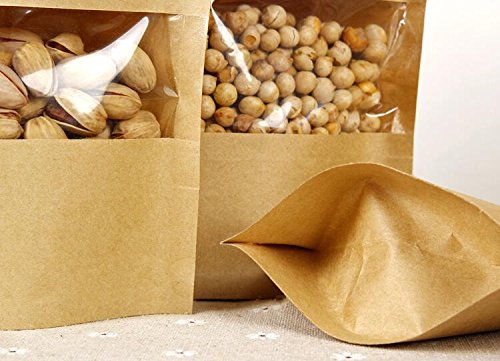 Zedtom 100STK Tüten Papiertüten Kekstüten aus Kraftpapier mit Sichtfenster für Bonbons Lebensmittel Nuss Kaffeebohne - 5