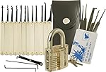 20-Piece Lock Pick Set with Transparent Padlock and Credit Card Lock Picking Tool Kit by LockCowboy + Guide for Beginner and Pro Locksmiths