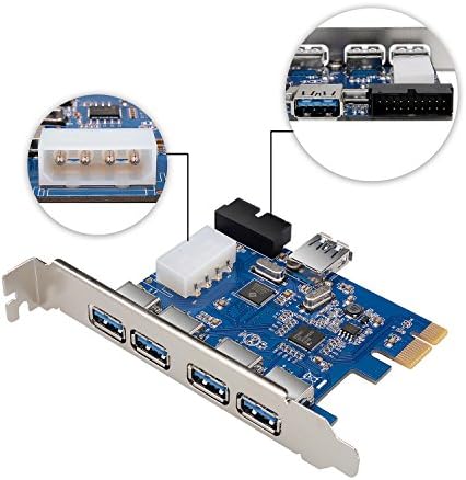 qobobo® SuperSpeed PCI-E to USB 3.0 4-Port Express Card with 1x USB 3.0 Internal Port, 1x USB 3.0 19-pin Connector ( Expand another two USB 3.0 ports ) and 4 Pin Male Power Connector