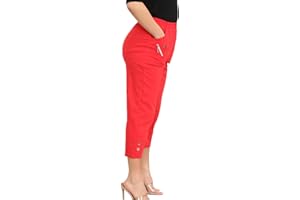 CRAZY FASHION Pantalones Capri 3/4 para Mujer, Pantalones Capri Suaves 3/4 para Mujer, elásticos, recortados, Cintura Alta, Lisos, de Talla Grande, Pantalones de Verano para Mujer de 36 a 50 EUR