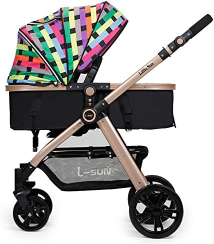 Baby stroller, can be lying can lie flat baby carriage, summer two-way portable trolley, high landscape trolley, light folding baby carriage ( Color : Colorful grid )