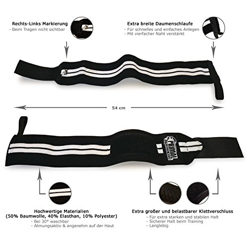 Handgelenkbandage (2er Set) – Wrist Wraps (54cm) für Fitness, Kraftsport, Bodybuilding, CrossFit Training – Bandage für Handgelenk-Stabilität beim Sport - 3