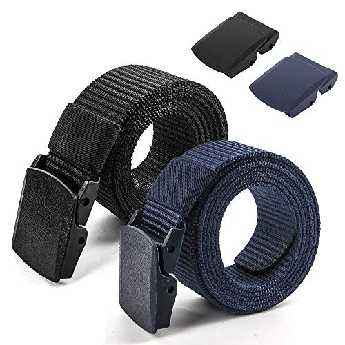 2 Pack Men's Military Tactical Web Belt Nylon Waist Belt 1.5" Outdoor Webbing Belt With 2 Plastic Bu