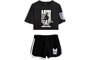 JFLY 2021 Attaque sur Titan Deux Pièces Ensemble Femmes Filles Nouveauté Attaque sur Titan Rosée Nombril T-Shirts Et Pantalons Courts Été Streetwear