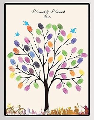 NOVAGO Tableau(toile) à empreintes pour les invités pour les événements comme mariage, anniversaire, baptême, communion. (Deux cartouches colorées offertes) (60x75 cm, Arbre)