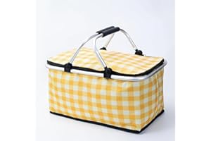 COLDCHILL Insulated Picnic Basket Cooler Bag with Leak-proof Lining, 26L Large Capacity for 12 Adults, Picnic Basket with Sturdy Handles for Outdoor Activities, Travel, Beach, Camping (Yellow)