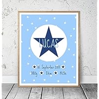 Kinderposter Geburtsanzeige Namensbild Stern - Geburtsdruck mit Wunschname und individuellen Daten für Jungen - personalisiert - Geschenkidee zur Geburt, Taufe, Geburtstag; Wandbild - ungerahmt