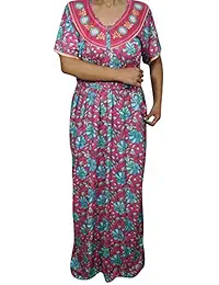 Indiatrendzs Women Hosiery Nighty Floral Nightwear Night Gown With tie Belt Free Size