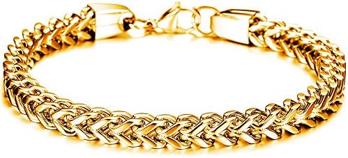 LOHOME Fashionable Anti-fatigue Men's Bracelet Titanium Steel Chain Belt Boy's Wrist Bangle in a Gift Box (Golden)