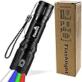 4 in 1 LED Torch Super Bright 900 Lumen Red & Green Light Blue Light Multifunctional Handheld Flashlight Adjustable Focus Waterproof Pocket Torch for Camping Outdoor