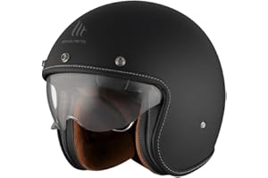 MT Helmets Le Mans 2 SV – Casco Moto Jet Vintage con Detalles en Cuero, Visor Solar Retráctil Full Vision, Interior Lavable y Calota HIRP | Homologado ECE 22.06 & DOT