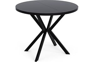 WFL GROUP Runder Ausziehbarer Esstisch - Loft Style Tisch mit Metallbeinen - 120 bis 200 cm - Industrieller Quadratischer Tisch für Wohnzimmer - Spacesaver - Schwarz - 120 cm