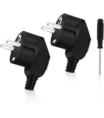 Lot De 3 Paires De Fiches Schuko - 250 V - 16 A - IP44 - En Caoutchouc - Avec Protection Anti-torsion - 2 Broches - Extérieur étanche - Noir - Fiche Schuko Et Raccord En Caoutchouc - Sans Câble