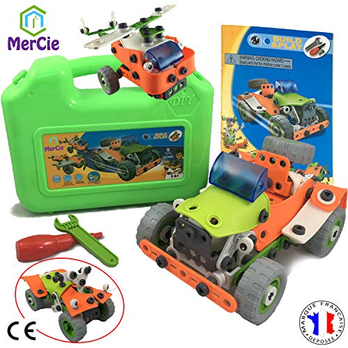 MerCie Bloques de construcción 5 en 1 | 161 Piezas para construirte un Auto 4x4, avión, helicóptero, Moto y Robot| Juguete de ingeniería para niños 5 6 7 8 9 10+ años | Gran Regalo para niños y niñas