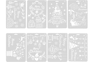 ONEBO 8 Stück Weihnachts Zeichenschablonen,Wiederverwendbar Zeichnungs Schablonen,für Journal Vorlage,Wände Kunst,Weihnachten Geschenk Karte DIY Projekte