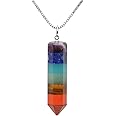 Jovivi 7 Chakra Healing Crystal Gemstone Hexagonal Pointed Reiki Chakra Stone Pendant Necklace Pendulum Jewellery Gifts for Women