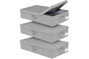 JUPELI 3 Stück Faltbarer Unterbett Aufbewahrungsbox, 15cm Hoch Unter Bett Aufbewahrungskisten Flach, Unterbettkommode Stabil mit Deckel und Griff Für Decken, Kleidung, Steppdecken, Spielzeug, Schuhe