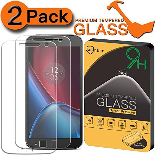 [2-Pack] Moto G4 Plus Screen Protector, Jasinber [Tempered Glass] Screen Protector for Moto G4 Plus with 9H Hardness/Anti-Scratch/Anti-Fingerprint/Bubble Free