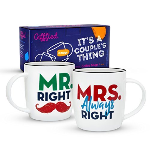 Gifffted Tassen Mr Right und Mrs Always Right, Geschenke für Paare Hochzeit und Hochzeitstag Geschenk, Verlobungsgeschenk, Weihnachten Geschenkidee, Eltern, Geburtstag, Kaffeetassen 380ML 2er-Set Gifffted Tassen Mr Right und Mrs Always Right, Geschenke für Paare Hochzeit und Hochzeitstag Geschenk, Verlobungsgeschenk, Weihnachten Geschenkidee, Eltern, Geburtstag, Kaffeetassen 380ML 2er-Set