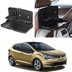 Oshotto Car Backseat Food Travel Dining Meal & Snaks Tray & Cup Holder Compatible with Tata Altroz (Black) - 1 Piece